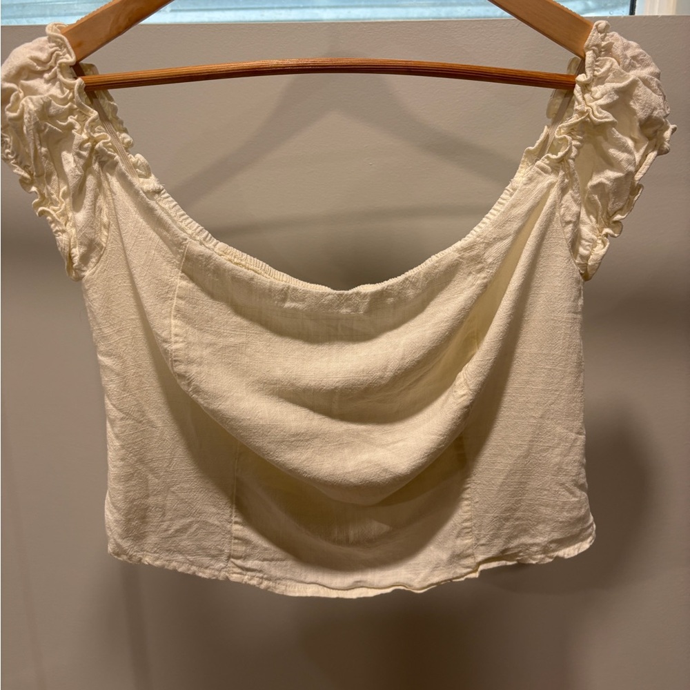 JustFab Cream Ruffled Blouse